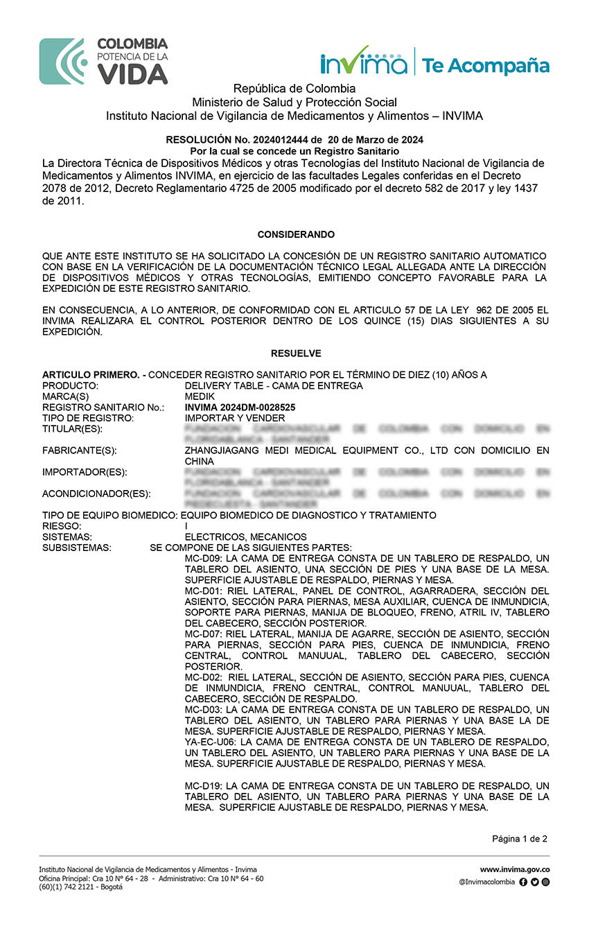 Medik registered under INVIMA in Colombia
